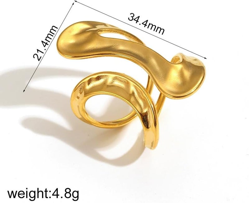 AiTURE Chunky Rings For Women, Gold Silver Thumb Ring Asymmetrical Wavy Curve Ring Adjustable Non Tarnish Dainty Stainless Steel New Year Anniversary Birthday Jewelry Gift - Image 4
